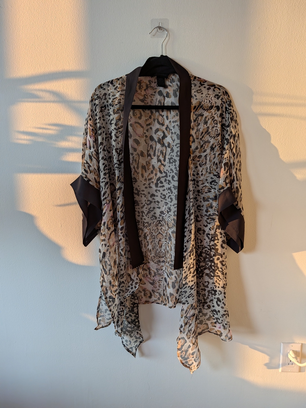 Steve Madden Leopard Sheer Swim Coverup in Taupe and Black Trim